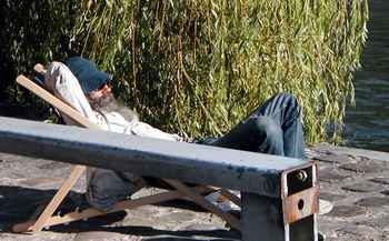 Bearded man enjoying Paris Plage.
