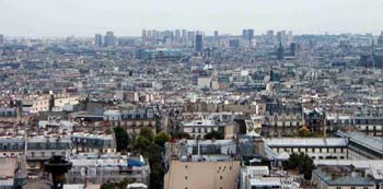 Hazy view from Montmartre, looking toward the Pompidou Center.