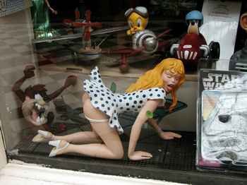 Toy store window in one of the passages.